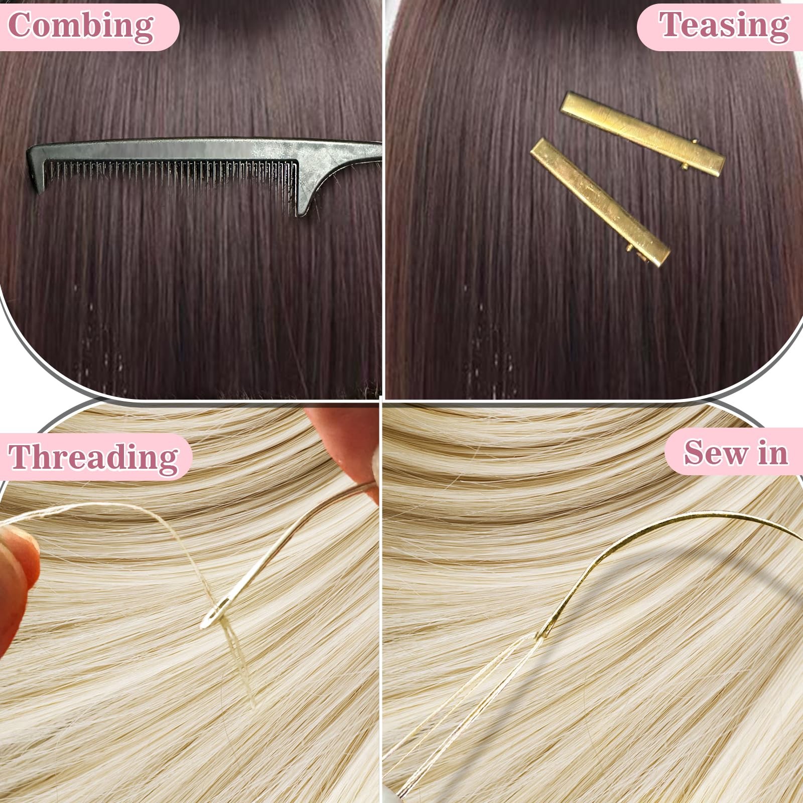 Sew in Hair Extensions Kit, Microlink Tool Compact, Black, Beige, and Brown