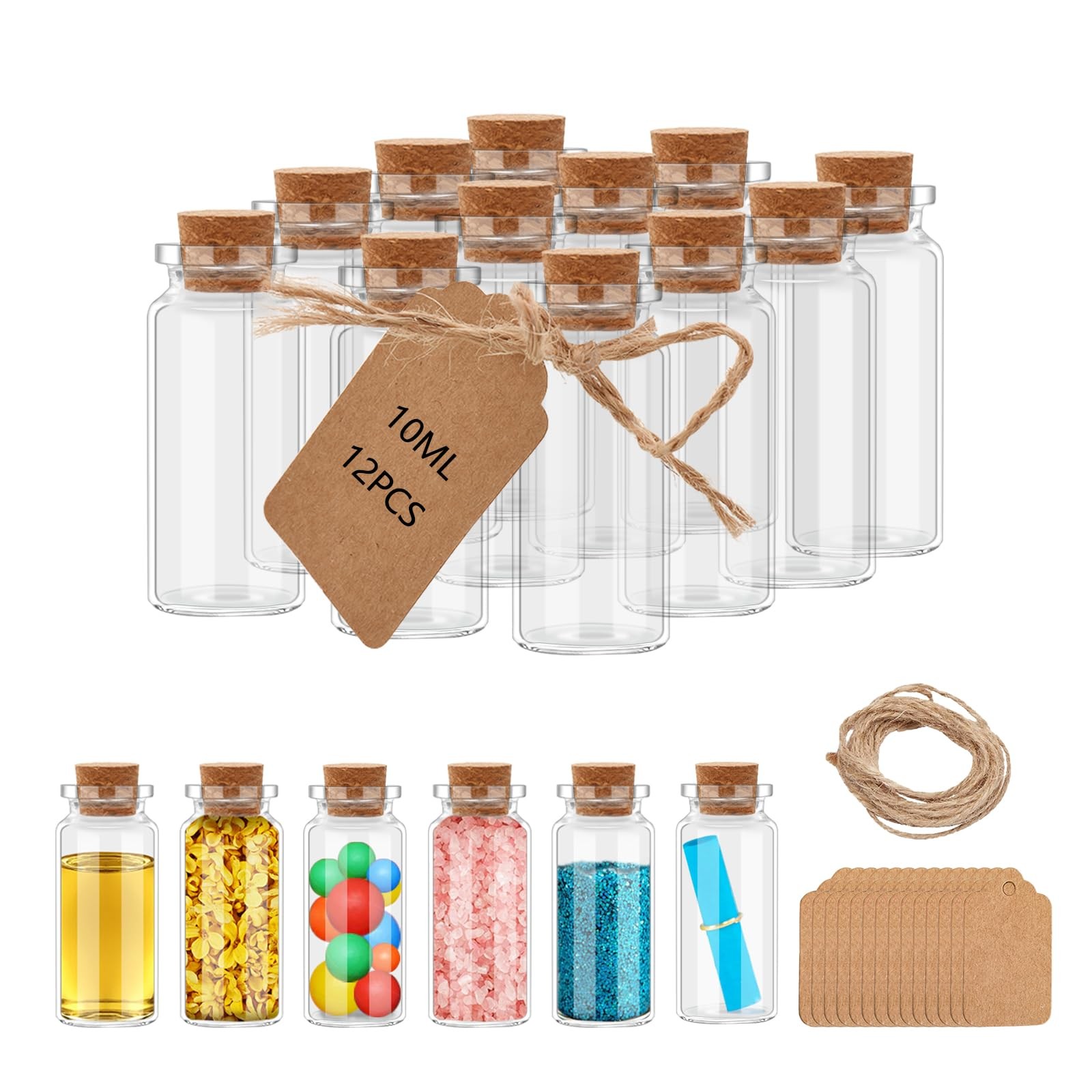 12Pcs 10ml Small Glass Mini Jars with Cork Lids Message Bottle Terrarium Jar ...