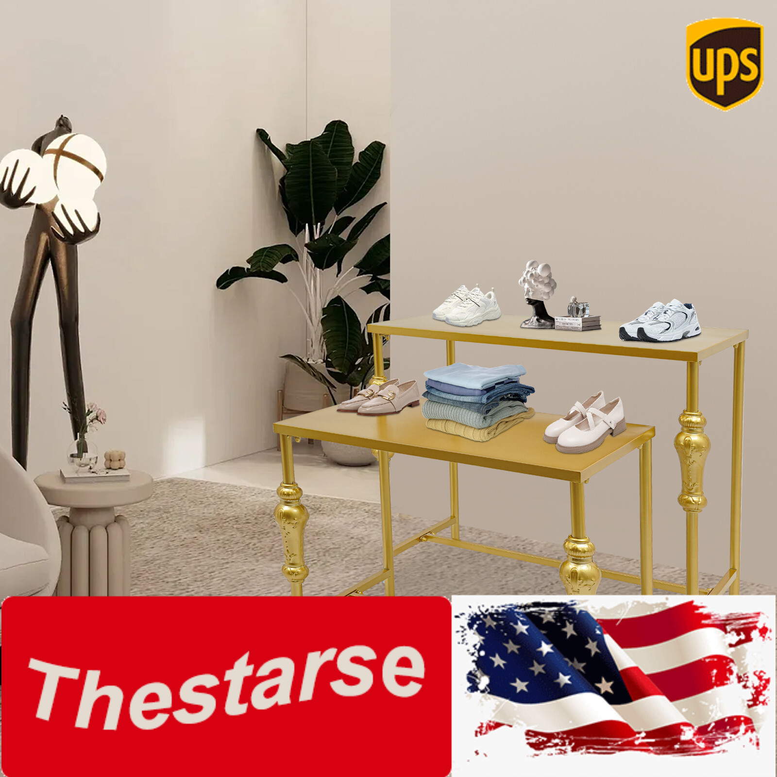 2-tier Gold Elegant Display Table Handbag Display Stand Racks For Jewelry Shoes