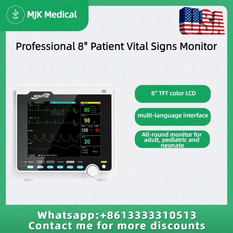 8" Vital Signs Monitor: ECG, NIBP, SPO2, RESP, PR, TEMP - Human Patient Monitor