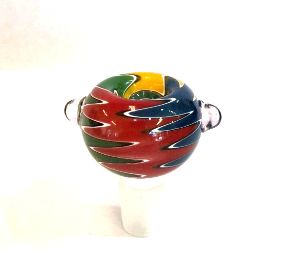 Glass Bowl Male 14mm Bowl for Water Pipe - Zig Zag Red