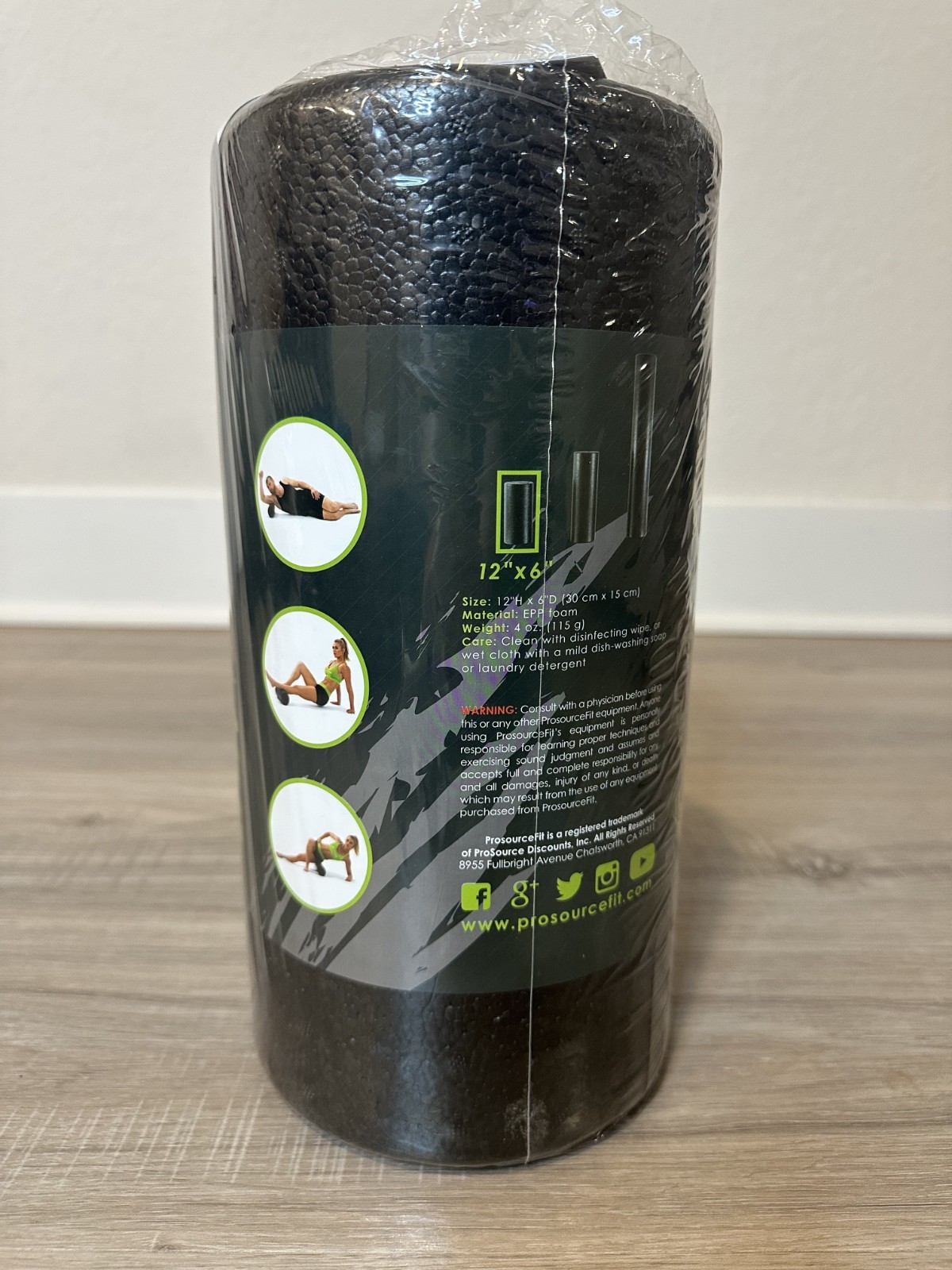 Prosource Fit High Density Foam Roller - Size 12x6 Black