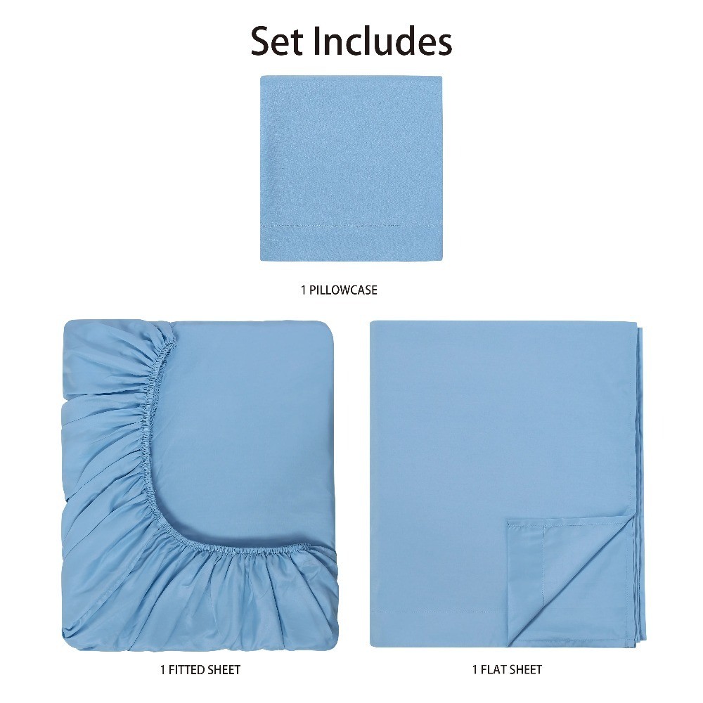 Microfiber 3 Piece Twin Sheet Set Light Blue Bedding