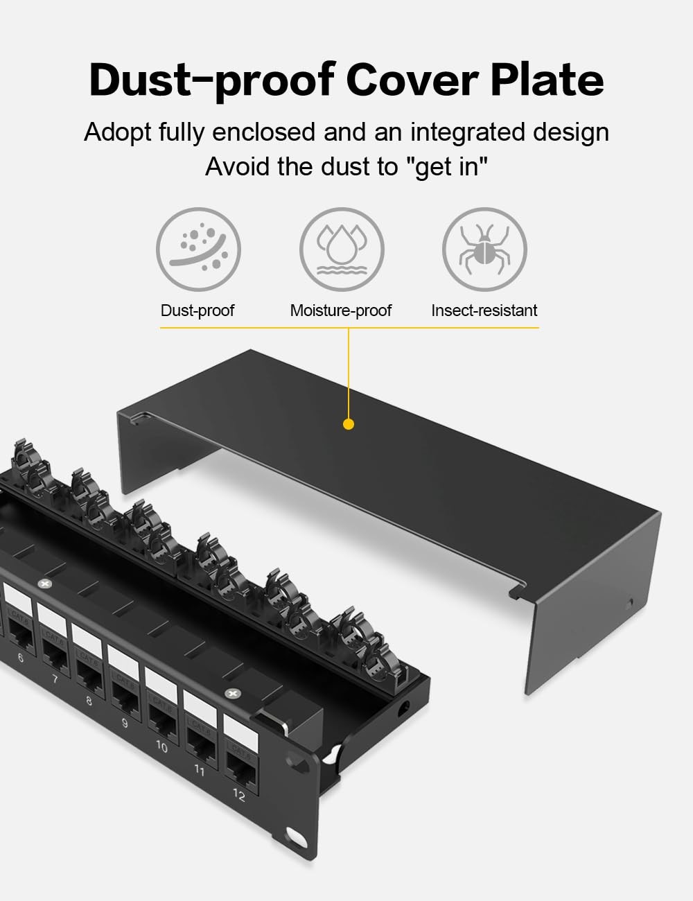 12 Port Keystone Patch Panel CAT6 Rackmount 1U 10 Inch Network Cable Manager