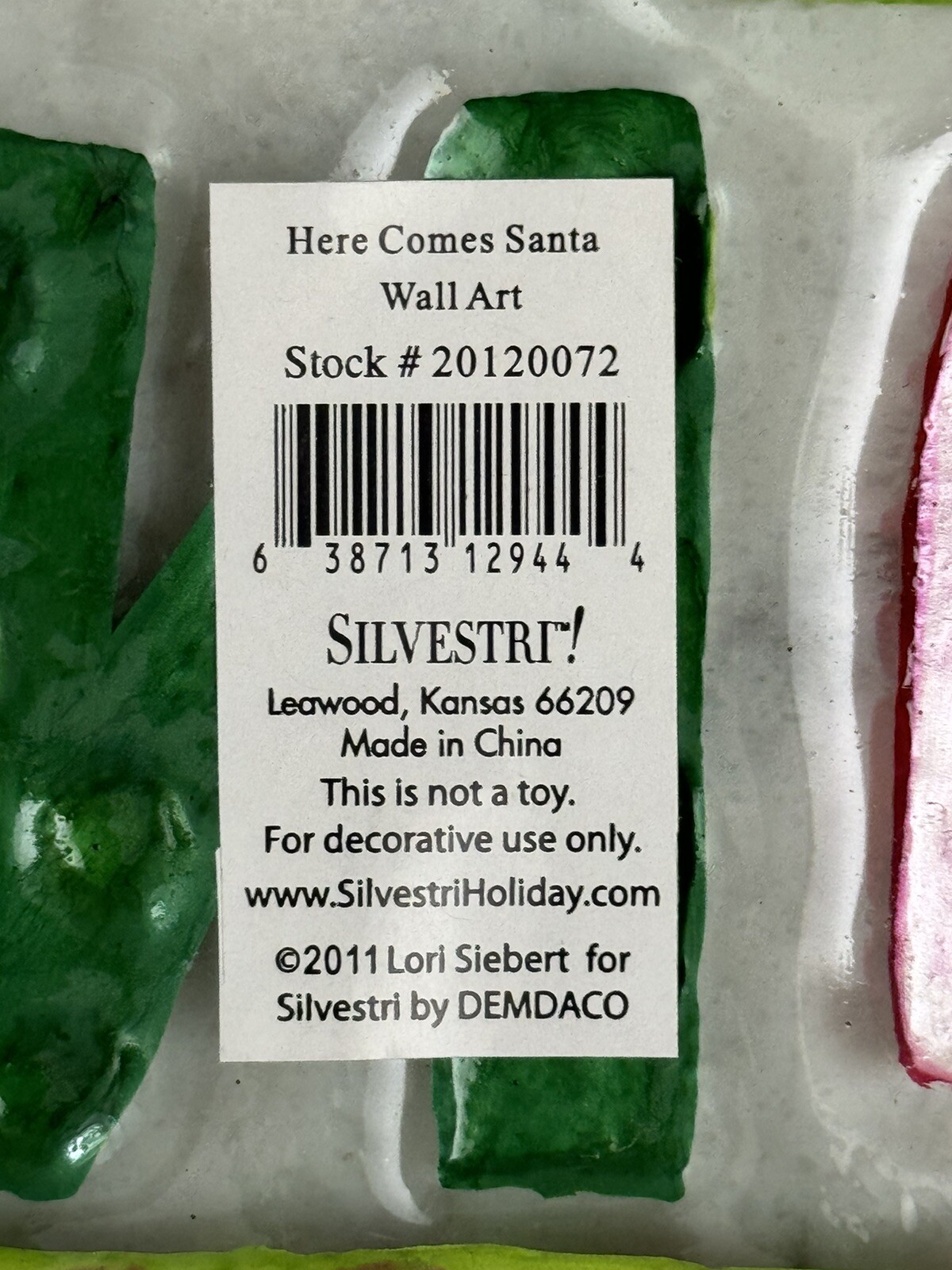 Silverstri Glass Sign “Here Comes Santa” 2011
