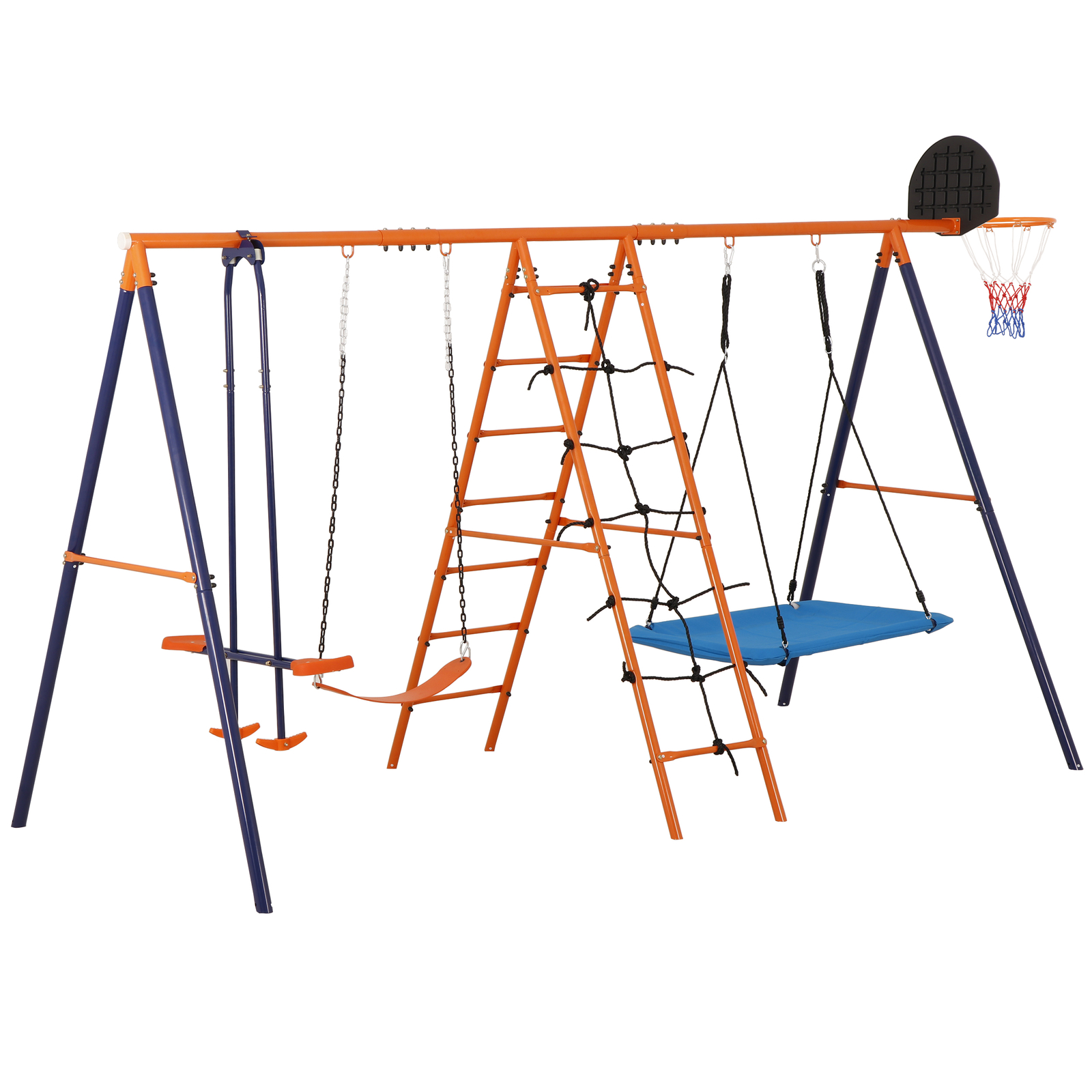6 in 1 Swing Set Outdoor Kids Play Ground with Safety Frame for Backyard Park