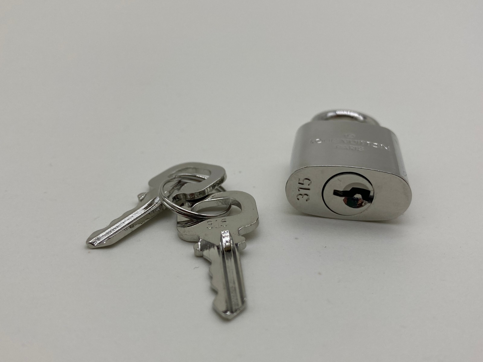 Louis Vuitton PadLock Lock 2 Key Silver brass Number 315 Authentic
