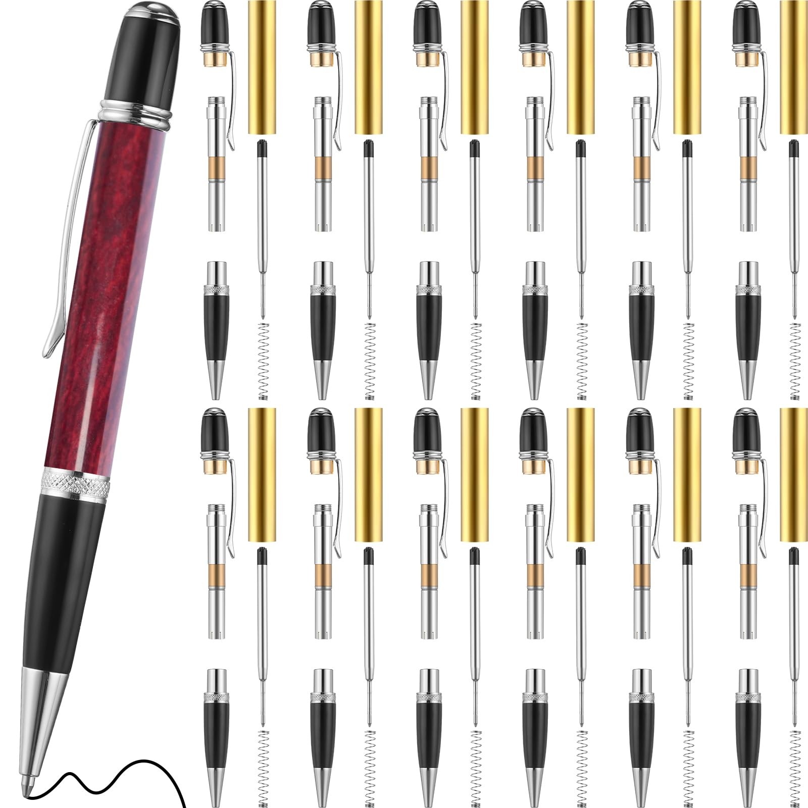 12 Pack Woodturning Pen Kit Twist Ballpoint Pen Kit with Refill Copper Turnin...