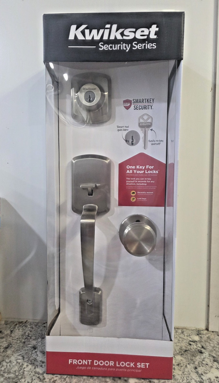 Kwikset Henley Single Cylinder Door Handleset W/Round Maven Knob Satin Nickel