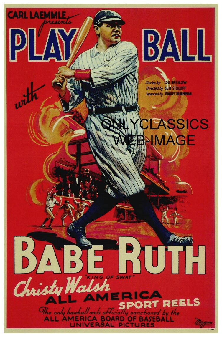 1934 VINTAGE NEW YORK YANKEES BABE RUTH "PLAY BALL" BASEBALL 11X17 MOVIE POSTER