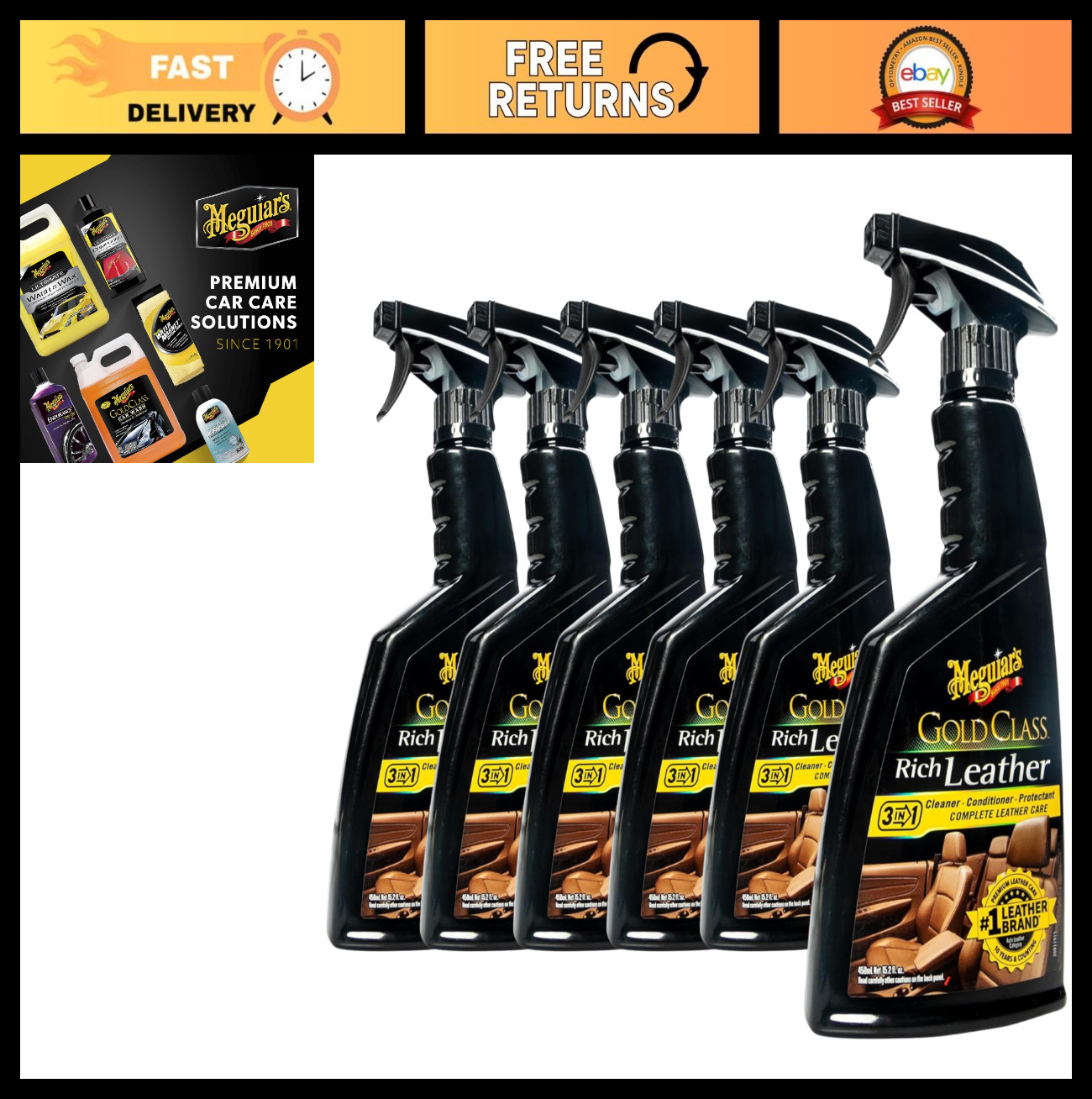 6 Pack Leather Cleaner & Conditioner Spray - 3-in-1 Automotive Care for Car Seat