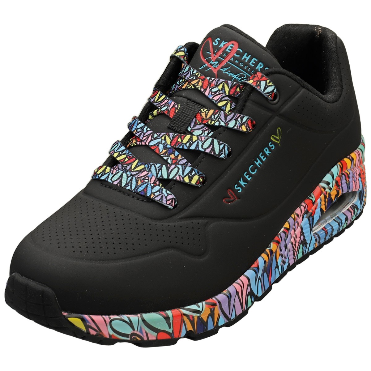 Skechers Los Angeles Uno Ravaged Love Womens Sneakers in Black Multicolour