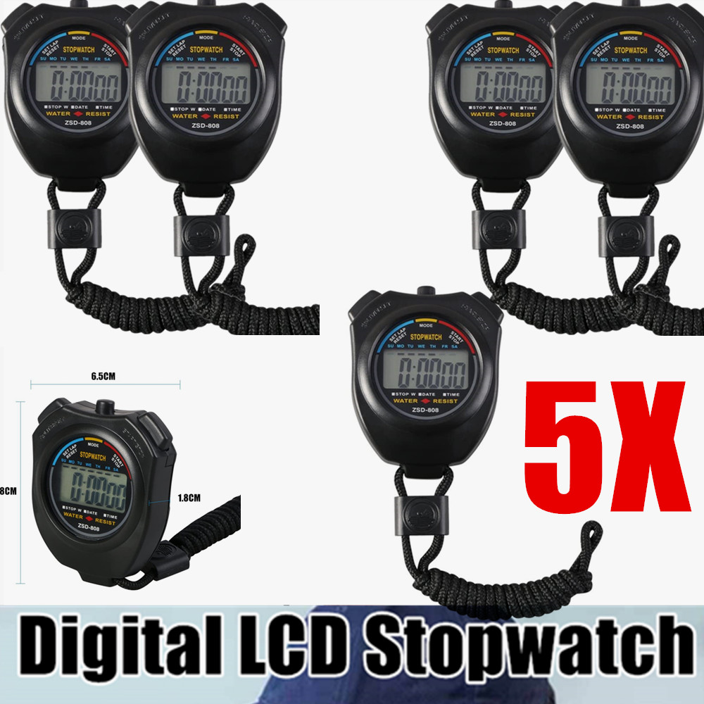 5pack Stopwatch Stop Watch LCD Digital Universal Chronograph Timer Counter Sport