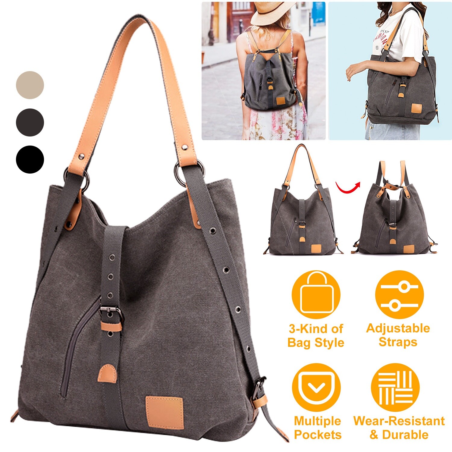 Women's Tote Rustic Handbag Canvas Backpack Shoulder Purse Satchel Shoulder Bag