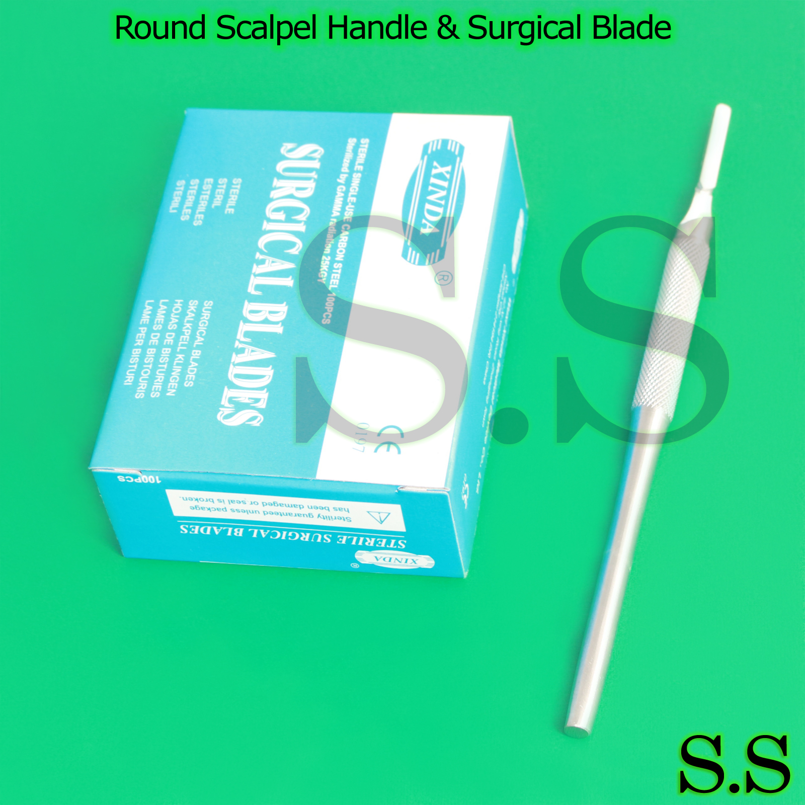 100 STERILE SURGICAL BLADES #21 #24 WITH FREE ROUND SCALPEL KNIFE HANDLE #4