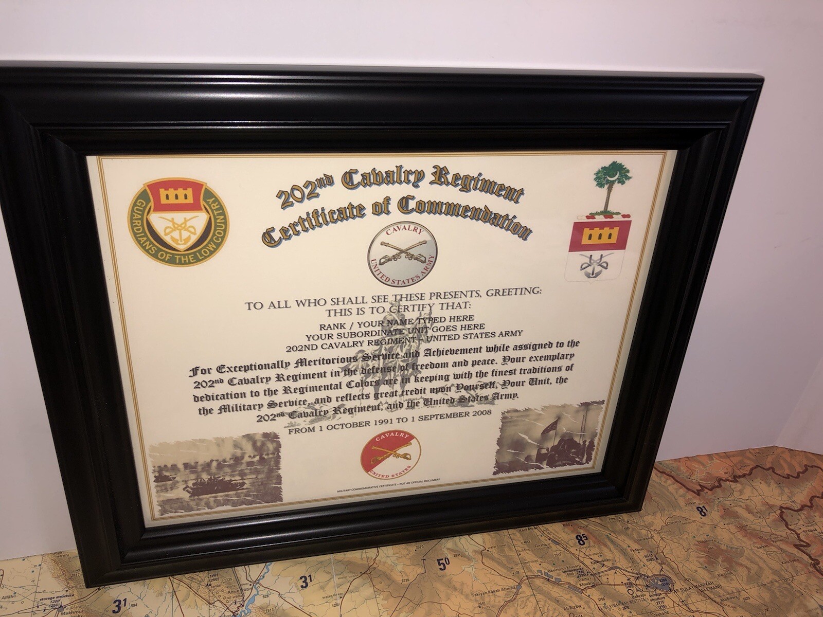 202ND U.S. CAVALRY REGIMENT / COMMEMORATIVE - CERTIFICATE OF COMMENDATION