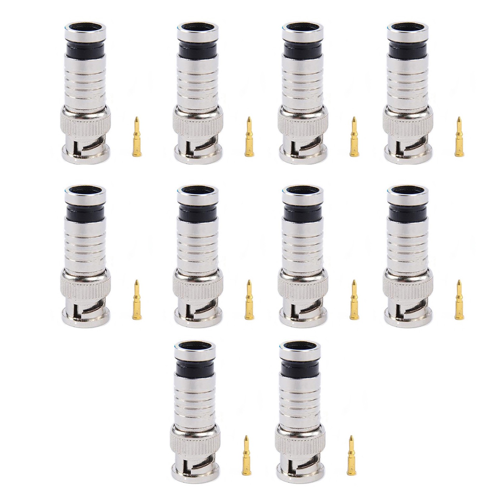 10PCS BNC Compression Connector Plug Adapter for CCTV Camera RG6 Coax Cables