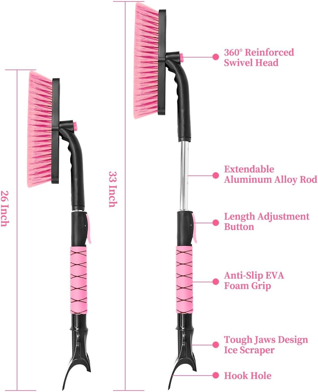 33 Inch Snow Brush and Ice Scraper for Car Windshield, Extendable Snow Scrape...