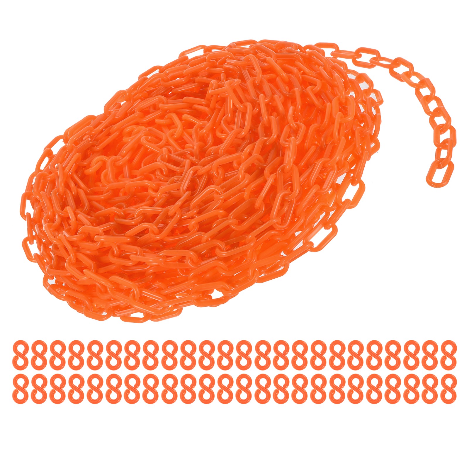 Plastic Chain Links, 100 Foot Safety Barrier Chain Orange for Crowd Control