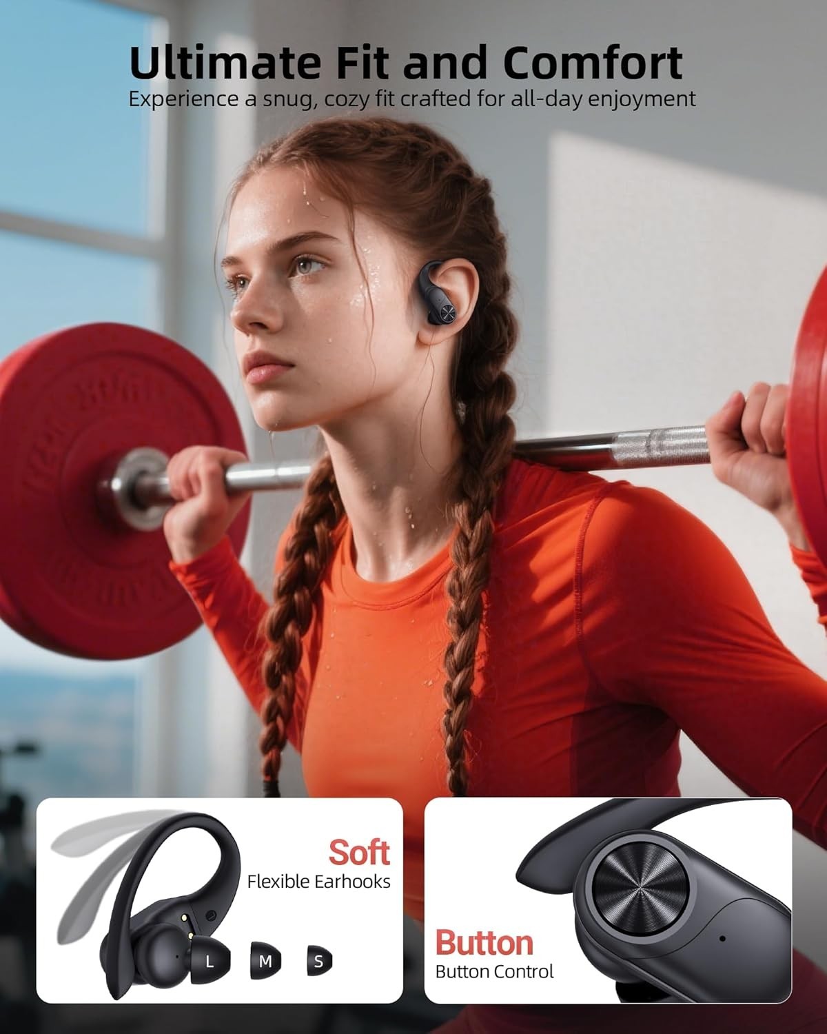 Deep Bass Waterproof Bluetooth Earbuds for Sports - 30ft Range & Easy Control
