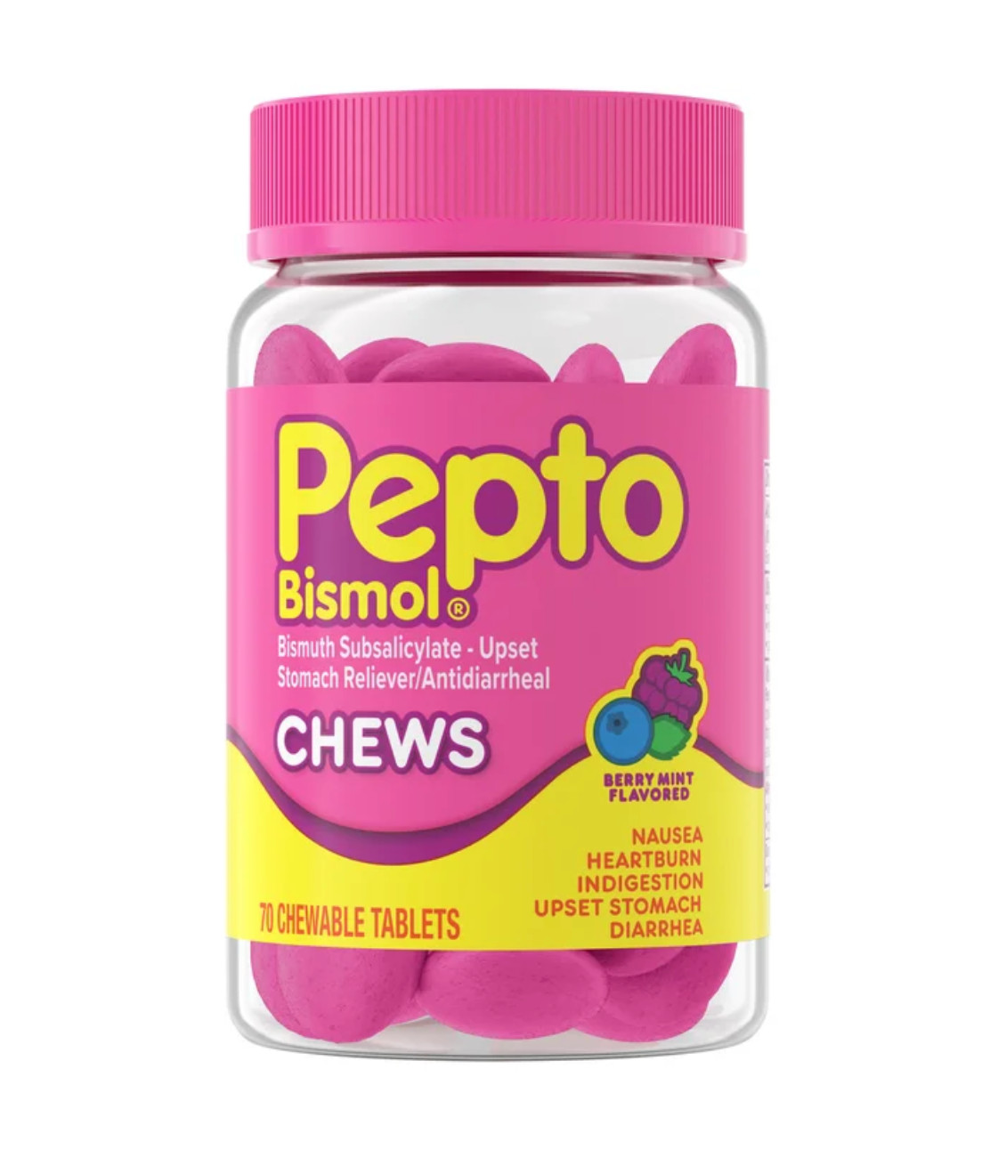 Pepto Bismol Chews 70 Tablets Upset Stomach Nausea Relief