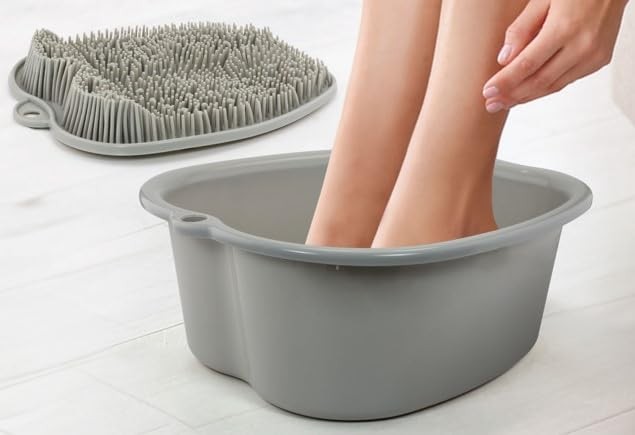 Foot Bath Tub and Silicone Foot Scrubber Massage Mat Set for Soothing At-Home...