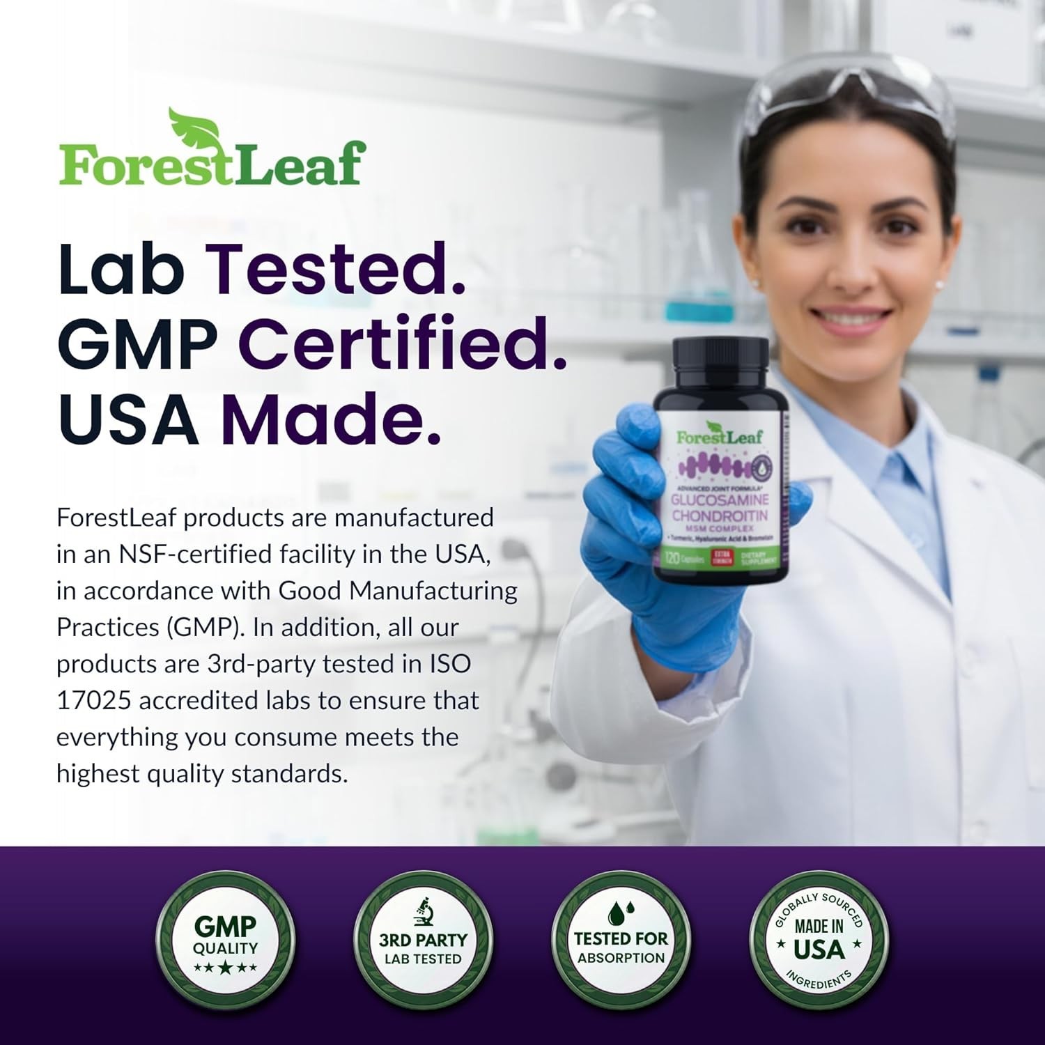 Forest Leaf Glucosamine Chondroitin MSM Complex Joint Supplement 1200Mg 120 Cap
