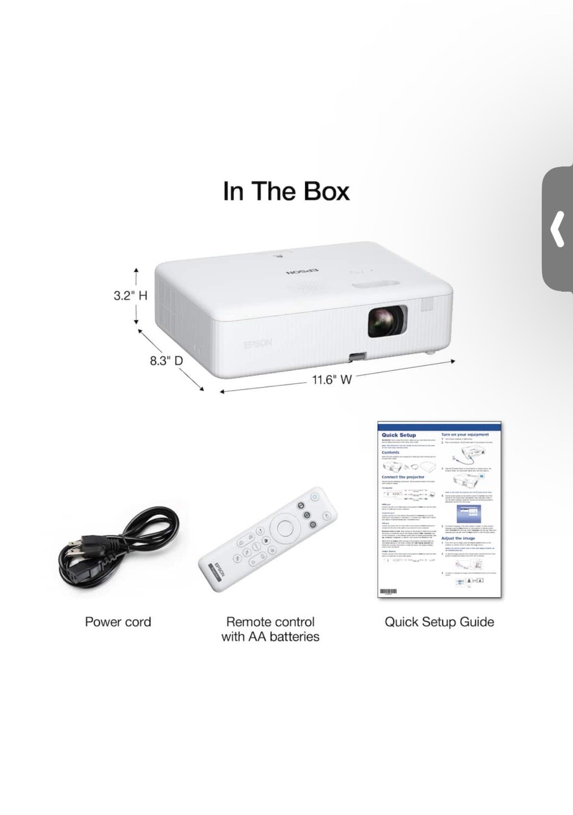 Epson CO-W01 3LCD 3000 ANSI Lumens HDMI Projector w/ Remote & Power Cord