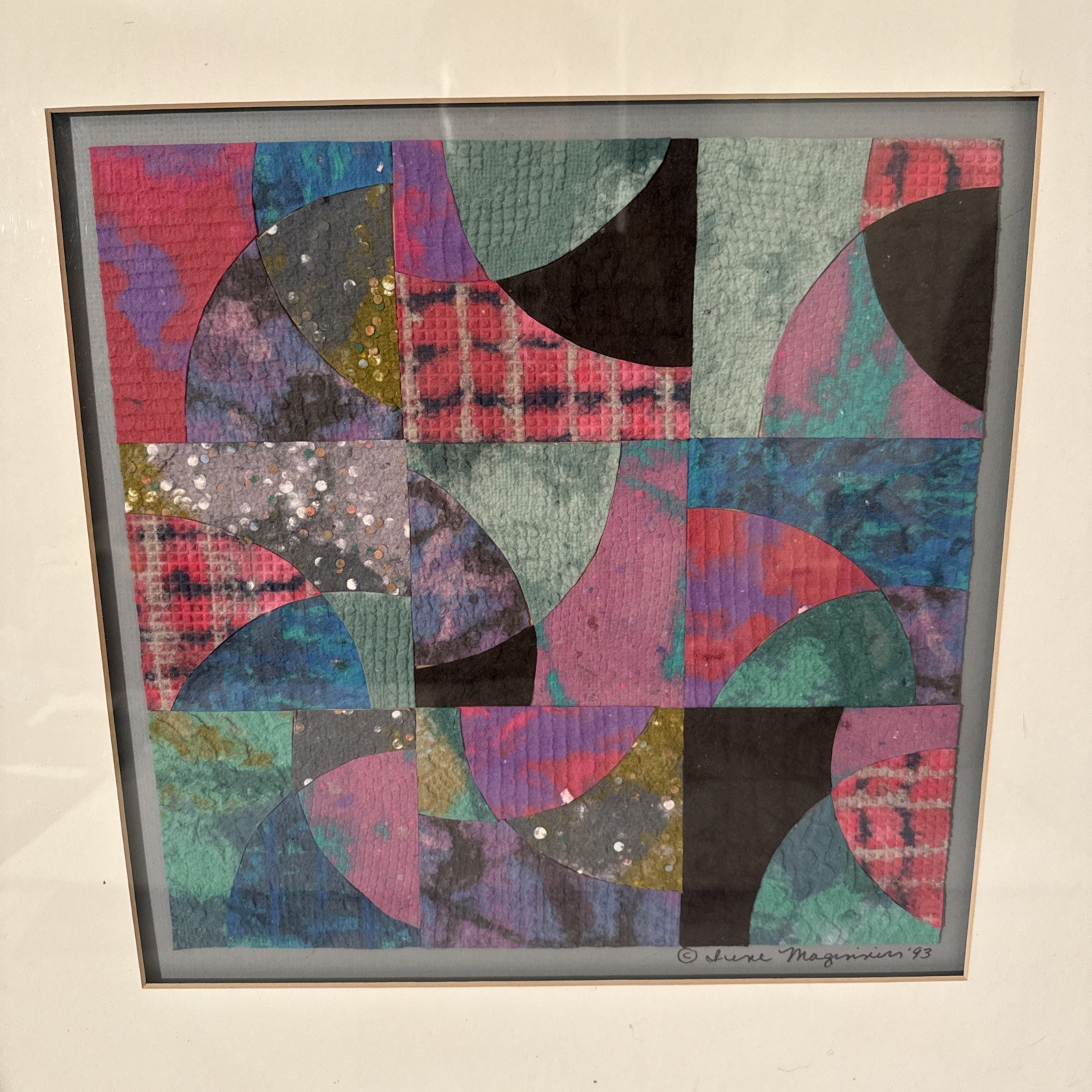 Vtg Original Collage Abstract Textile Handmade Paper Art Irene Maginnis Signed