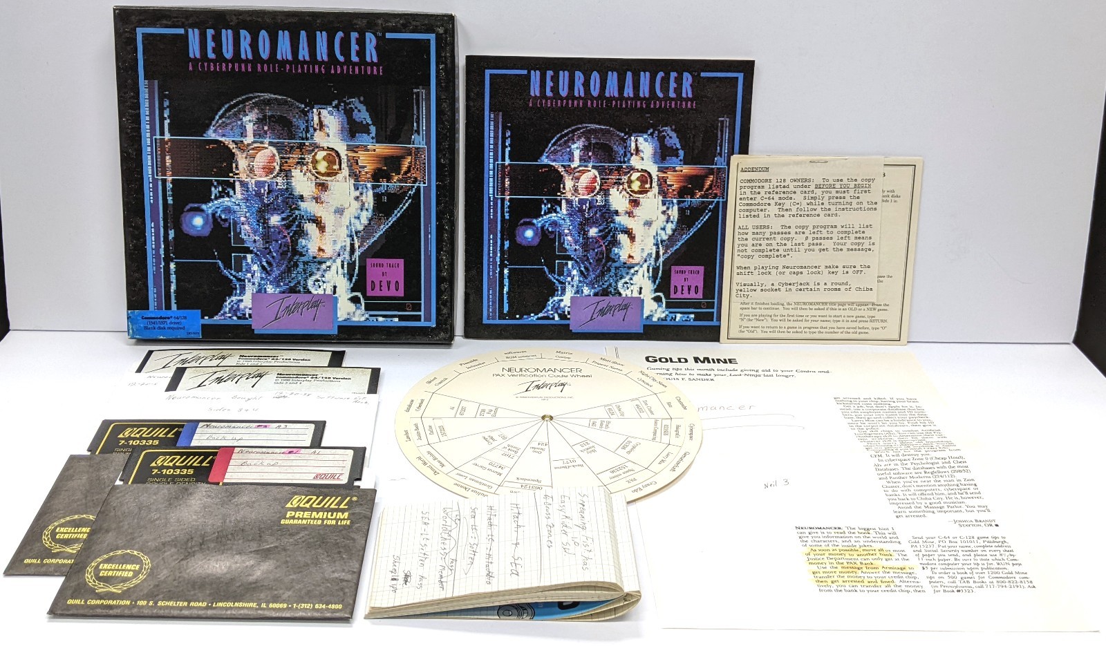 Neuromancer (1988) Commodore 64/128 C64 5.25" Tested w/ Code Wheel **Complete**