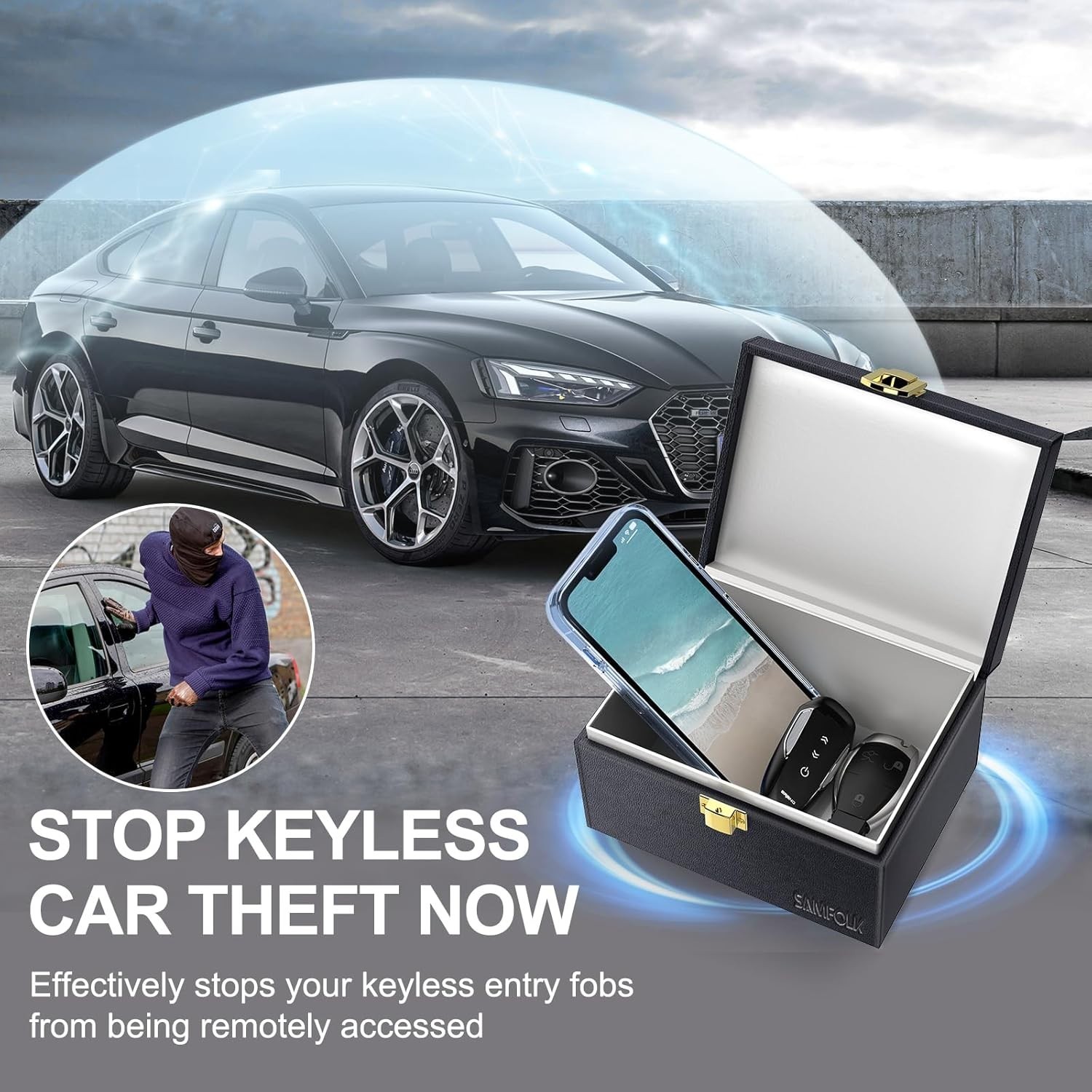 Car Key Signal Blocking Box with Stylish Leather Design for Anti-Theft Security