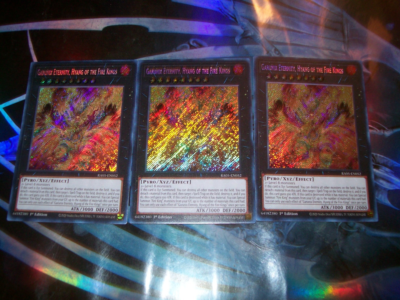3x Garunix Eternity, Hyang of the Fire Kings 1st Edition Secret Rare RA05-EN052