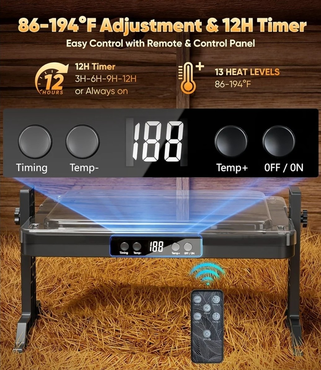 ILOJUST 2-in-1 Chicken Coop Heater Smart Chick Brooder Heating Plate 200W