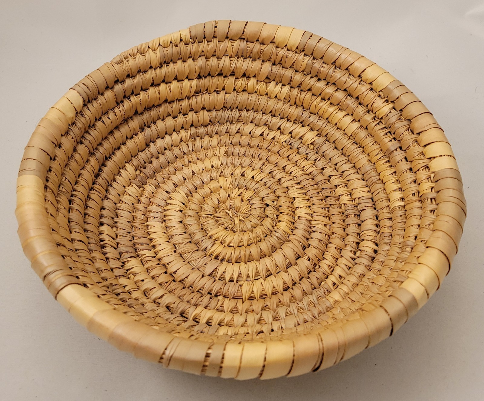 Traditional Hand Coiled Natural Grass Woven Basket / Plate - Approx 10" Diameter