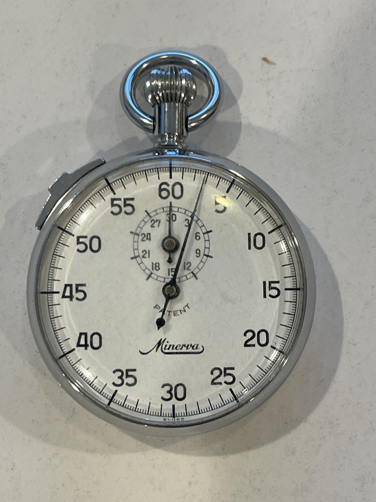 Minerva "Time Out" Swiss Stopwatch + Original M. Ducommon Box Works Well Vintage