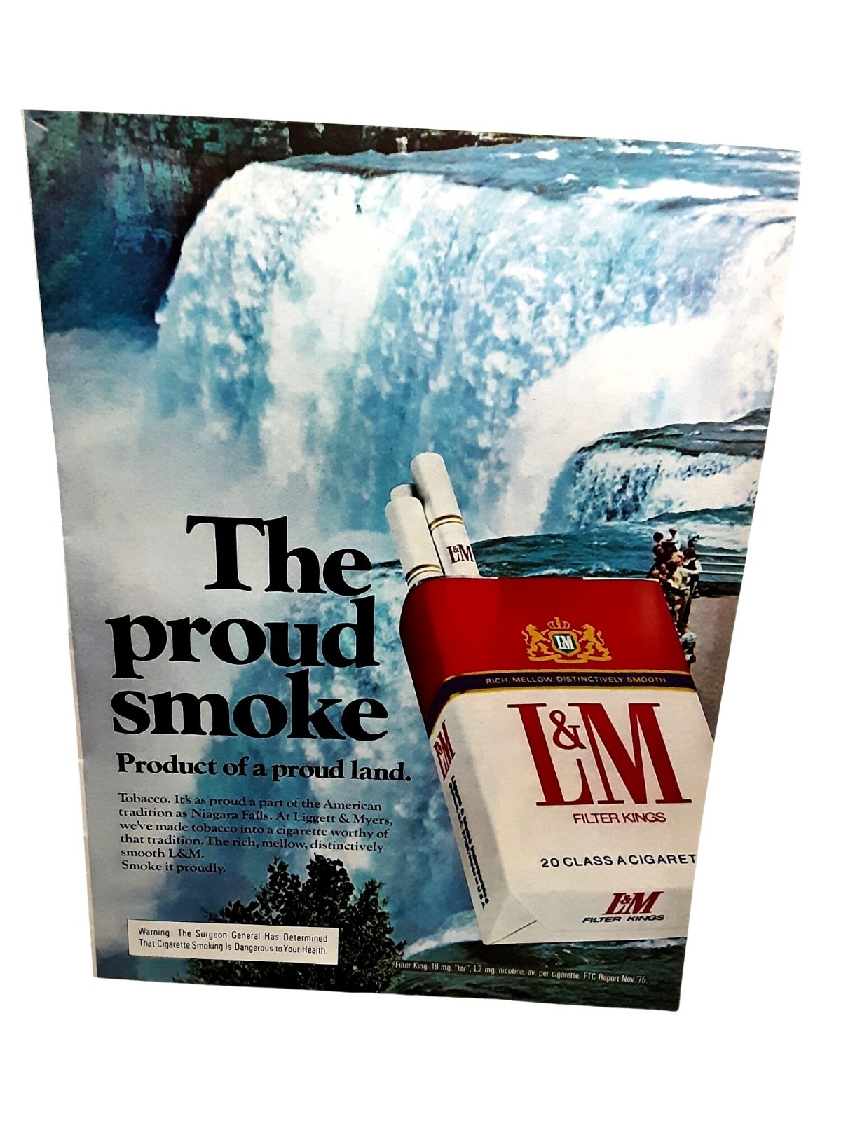 1976 L&M Filter Kings Ad Niagara Falls Waterfall Tobacco Print