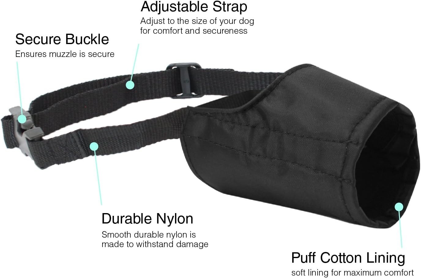 Durable Adjustable Dog Muzzle, Size 4 Fits 8" Snout - Lightweight Soft Nylon