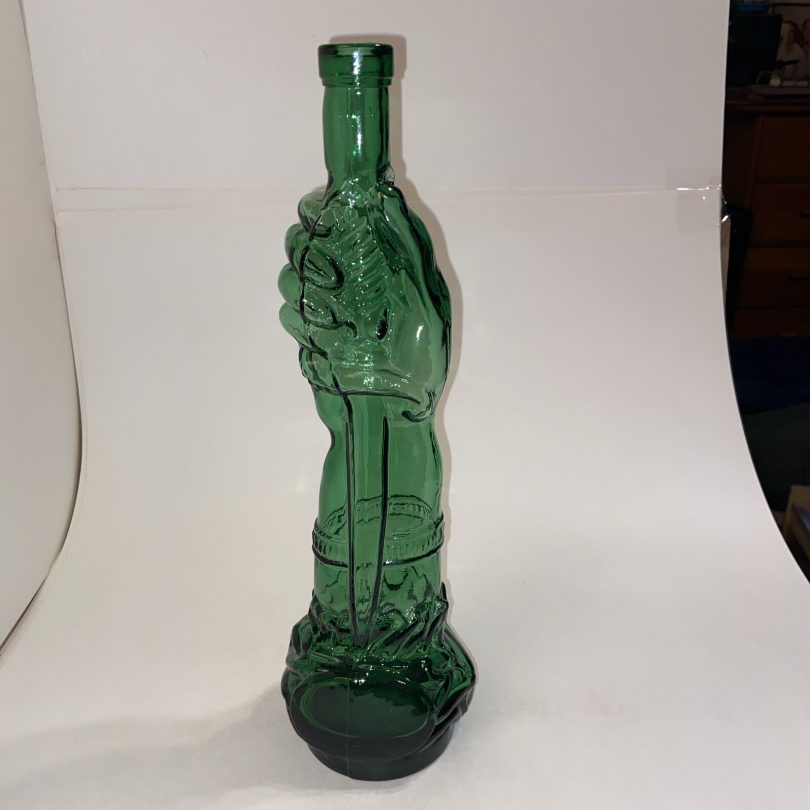 Vtg Prunelle Gernier Hand Dagger Knife Green Glass Bottle Ucagco 14.5" ITALY