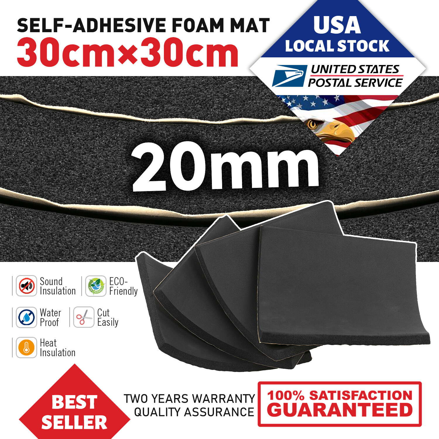 4 Sheets Adhesive Neoprene Rubber Sheet Sponge Foam Pad for Craft 4/5"