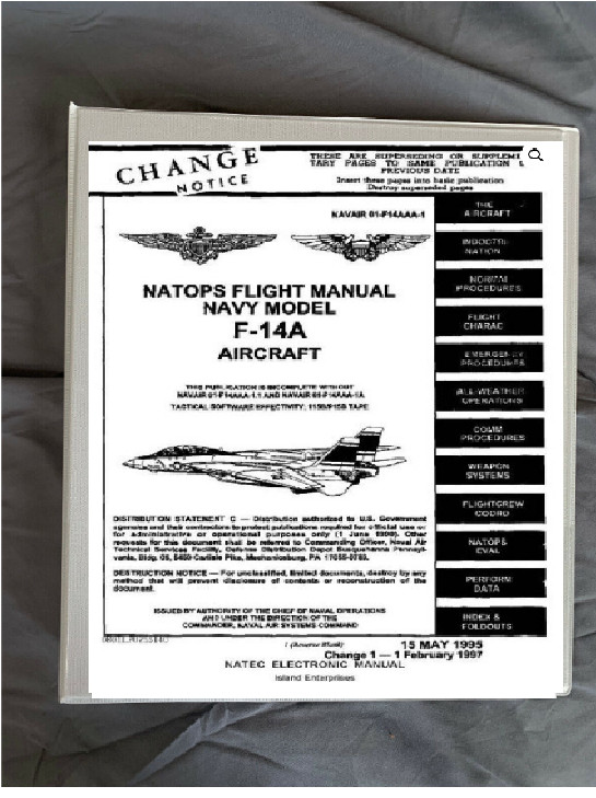 Northrop Grumman F14a Tomcat f-14a  Operating flight manual manual in binder