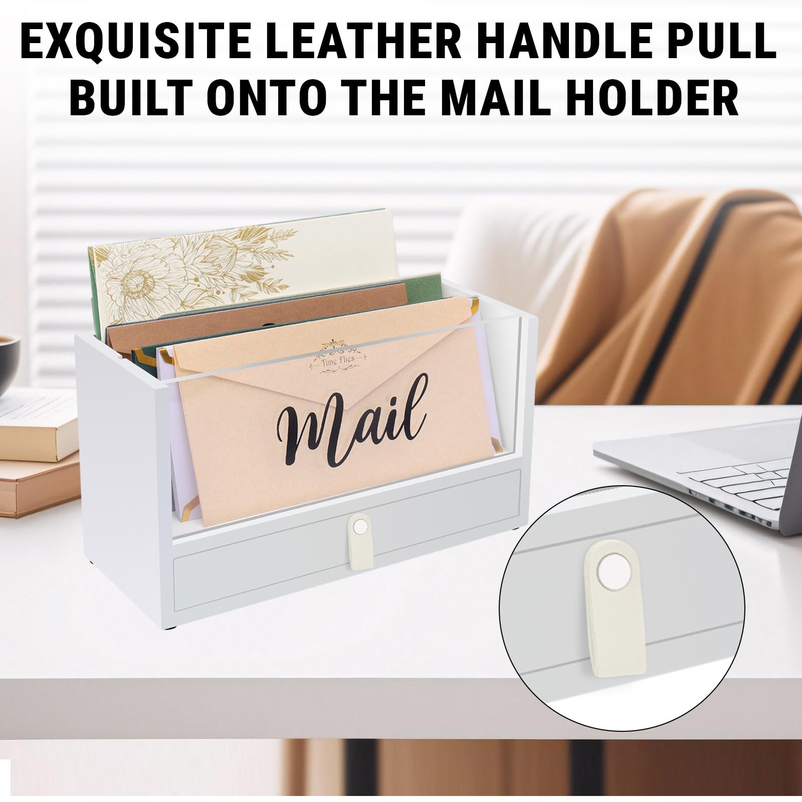 Two-Layer Solid Wooden Mail Storage Organizer Acrylic Drawer Leather Handle Gift