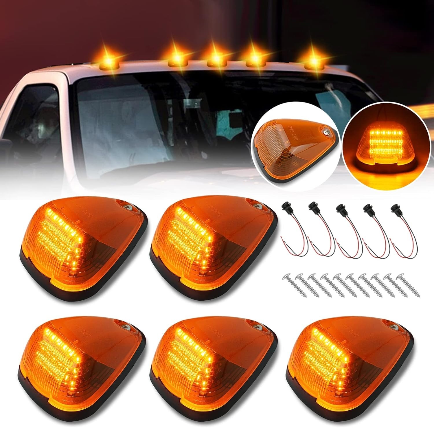 Amber Lens LED Cab Roof Marker Lights for Fo-Rd F150 F250 F350 F450 F550 F650 F7