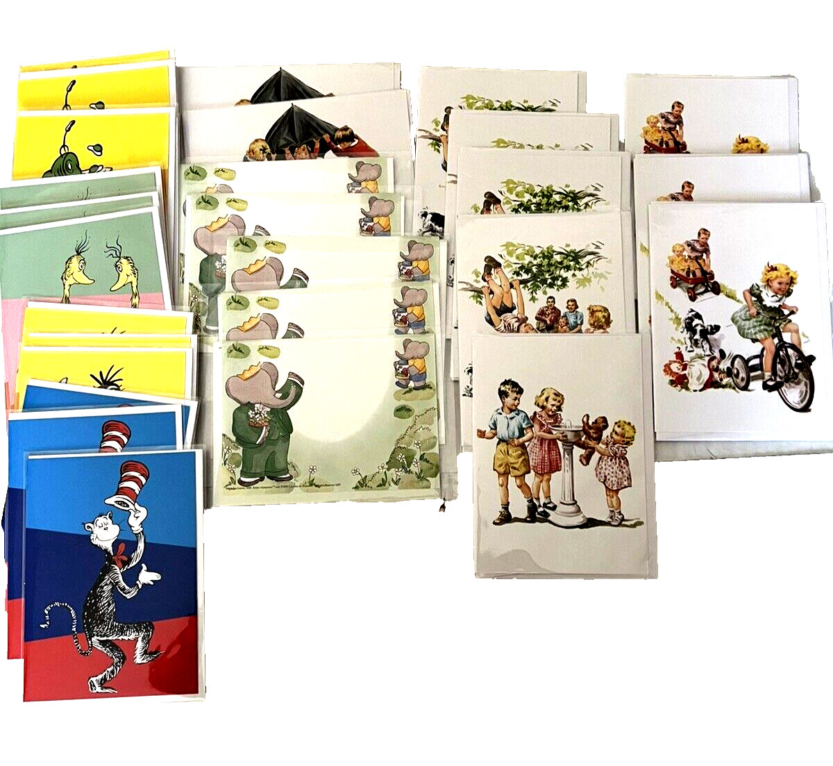 Stationery Dick &Jane Babar Dr. Seuss Lot of 28 w/ Envelopes Plastic Sleeves NOS
