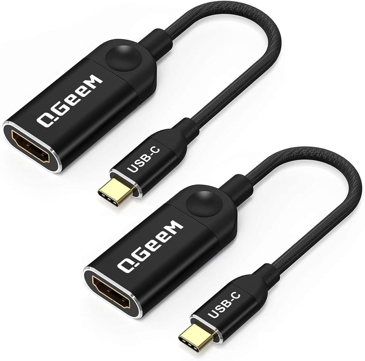 USB C to HDMI Adapter 4K Cable for MacBook, iPhone 15, Dell, HP – 2 Pack Black