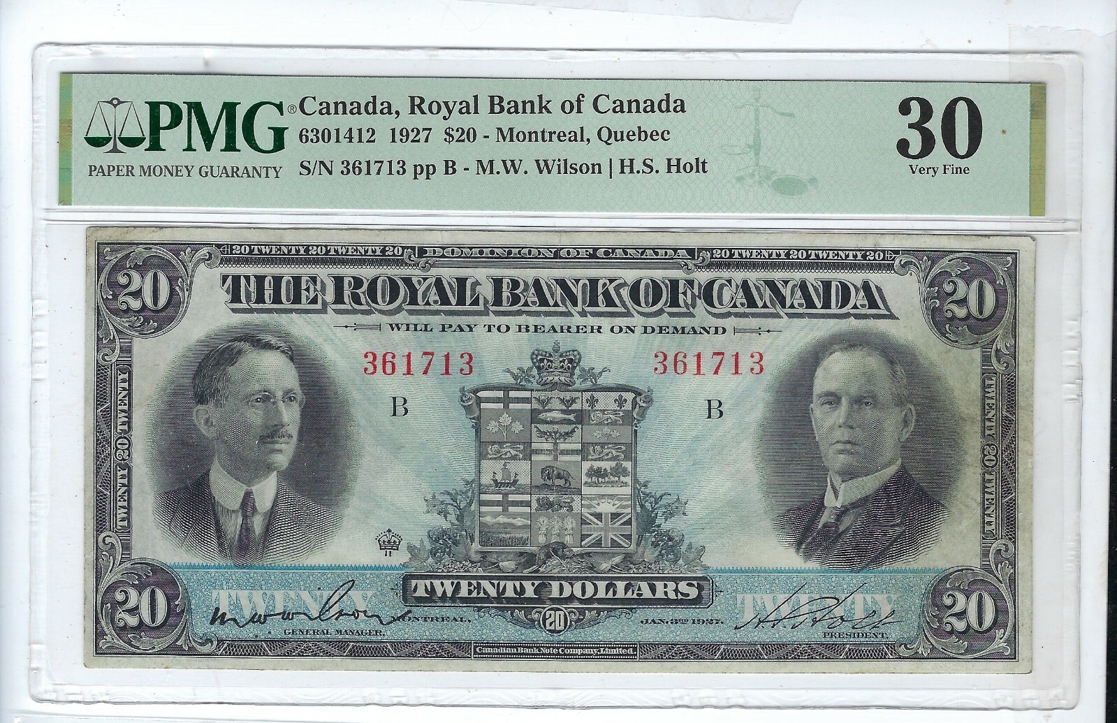 1927 The Royal Bank of Canada. 6301412 PMG 30 Vf