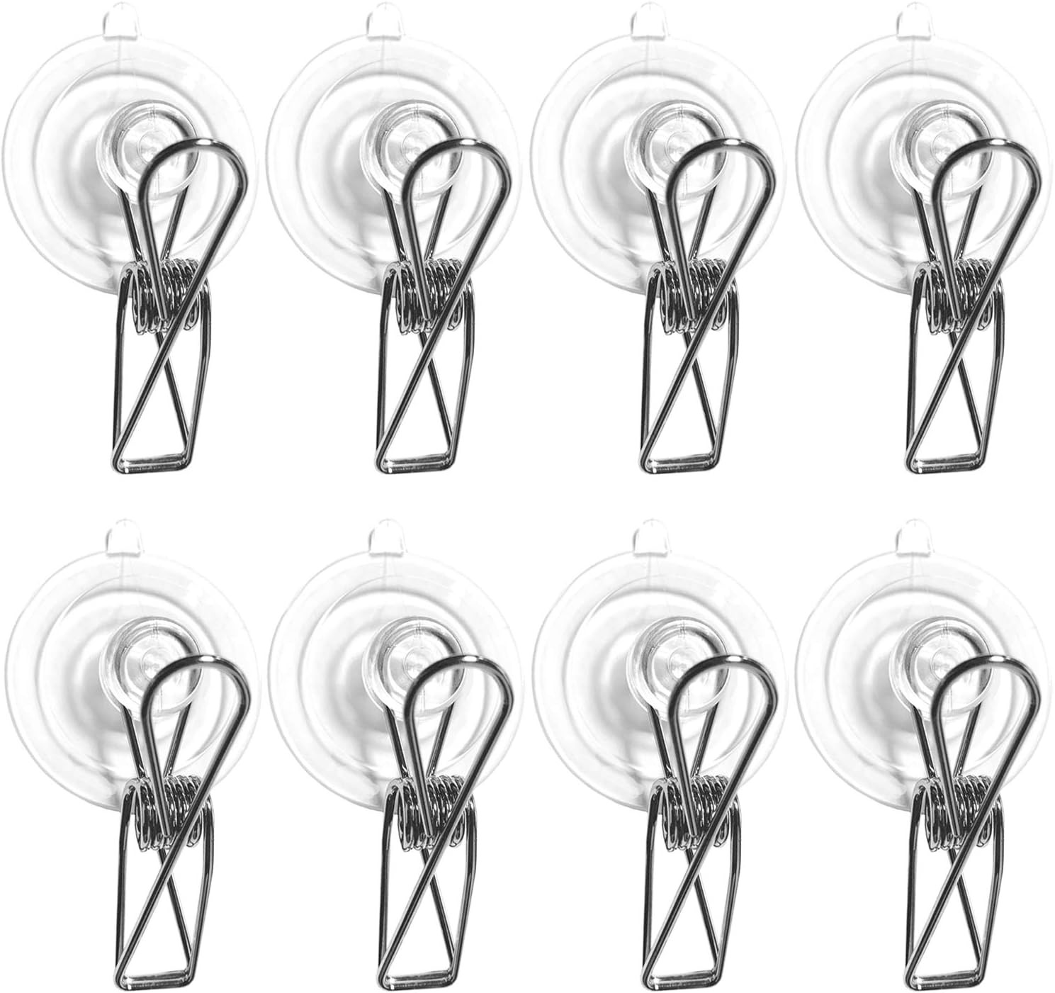Suction Cup Clips 8 Pack, 45mm Heavy Duty Clear Plastic Hooks for Wall & Glass