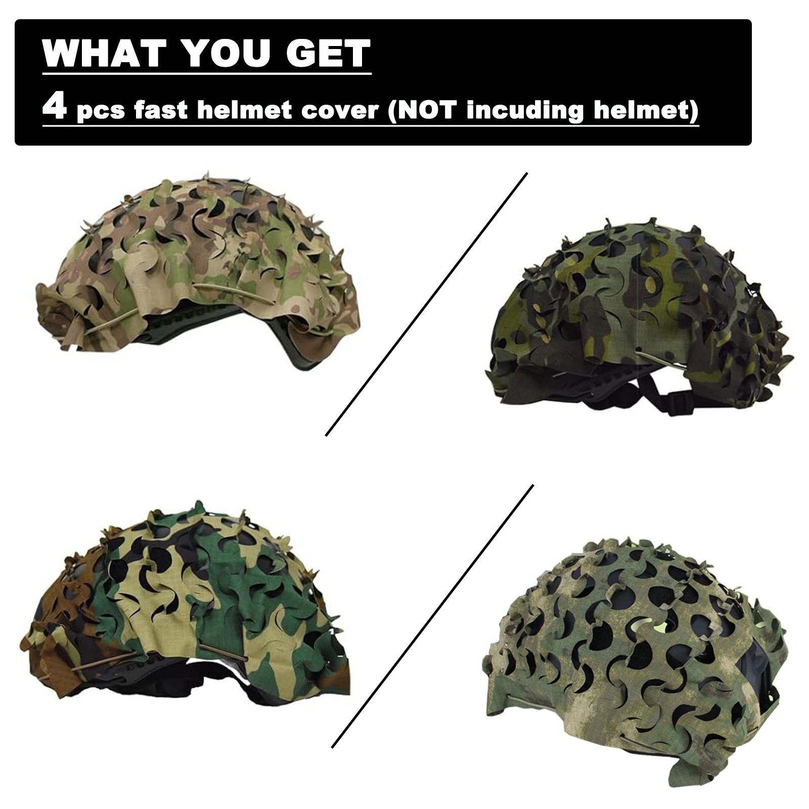 4Pcs Tactical Fast Helmet 3D Strip Mesh Cover CS Camo Helmet Cutting Cloth Skin