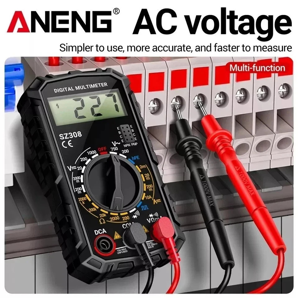 Digital Multimeter LCD Voltmeter Ammeter Ohmmeter Volt AC DC Tester Leads Meter