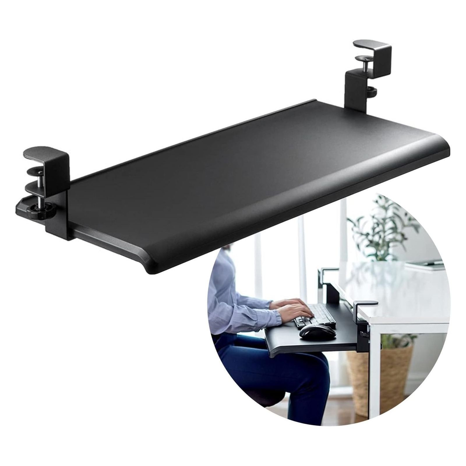 Wrist Support Under-Desk Keyboard Tray Clamp-On with Slide