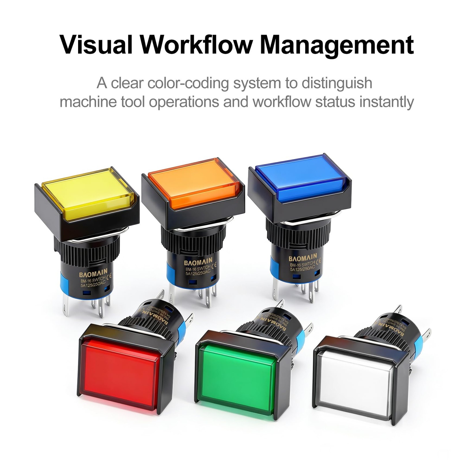 5-Pack 16mm (5/8") 24V DC Momentary Push Button Switch with LED,5-Colors (Red...